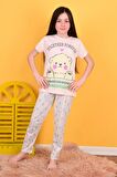 kız çocuk kısa kollu pijama takımı together forever somon  