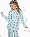  kız düğmeli pijama takımı prenses peri model uzun kolu