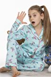  kız düğmeli pijama takımı prenses peri model uzun kolu