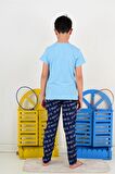 erkek çocuk kısa kollu pijama takımı so what skate model mavi