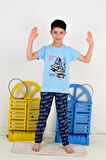 erkek çocuk kısa kollu pijama takımı so what skate model mavi