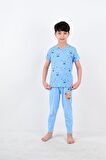 erkek çocuk kısa kollu pijama takımı nota mavi
