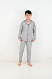 Erkek Çocuk Uzun Kollu %100 Pamuklu Düğmeli Pijama Takımı Mini Kare