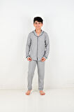 Erkek Çocuk Uzun Kollu %100 Pamuklu Düğmeli Pijama Takımı Mini Kare