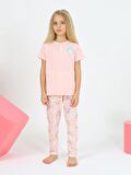 Kız Çocuk Kısa Kollu %100 Pamuklu Düğme Detaylı Rainbow Pijama Takımı Nar