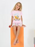 Kız Çocuk Kısa Kollu Kapri %100 Pamuklu Happy Bear Pijama Takımı Pembe