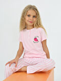 Kız Çocuk Kısa Kollu %100 Pamuklu Strawberry Pijama Takımı Pembe