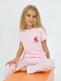 Kız Çocuk Kısa Kollu %100 Pamuklu Strawberry Pijama Takımı Pembe