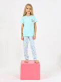 Kız Çocuk Kısa Kollu %100 Pamuklu Düğme Detaylı Little Dreamer Pijama Takımı Yeşil