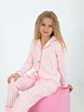 Kız Çocuk Uzun Kollu %100 Pamuklu Düğmeli Pijama Takımı Pure