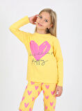 Kız Çocuk Uzun Kollu %100 Pamuklu Pijama Takımı Happy Heart Sarı