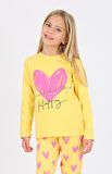 Kız Çocuk Uzun Kollu %100 Pamuklu Pijama Takımı Happy Heart Sarı