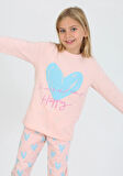 Kız Çocuk Uzun Kollu %100 Pamuklu Pijama Takımı Happy Heart Somon