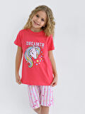Kız Çocuk Kısa Kollu Kapri %100 Pamuklu Pijama Takımı Dreamer Girl