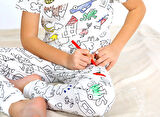 Kısa Kollu Özel Kalem Hediye BOYANABİLİR Kız Erkek Çocuk Pijama Takımı (Yıkama Sonrası Leke Bırakmaz)