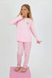 Kız Çocuk Uzun Kollu %100 Pamuklu Düğme Detaylı Pijama Takımı Alright