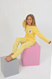 Kız Çocuk Uzun Kollu %100 Pamuklu Düğme Detaylı Pijama Takımı Alright