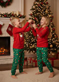 Yılbaşı 1-15 Yaş Çocuk Uzun Kollu %100 pamuk Pijama Takımı Yeni Yıl Jolly (1 Adet)