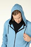 defy's ERKEK KAPÜŞONLU FERMUARLI OVERSIZE SWEATSHIRT MAVİ - XL