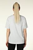 defy's KADIN BASKILI KISA KOLLU BİSİKLET YAKA OVERSIZE TİŞÖRT KAR MELANJ - XXL