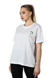 defy's KADIN ÖN VE SIRT BASKILI KISA KOLLU BİSİKLET YAKA OVERSIZE TİŞÖRT BEYAZ - M