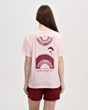 defy's KADIN ÖN VE SIRT BASKILI KISA KOLLU BİSİKLET YAKA OVERSIZE TİŞÖRT PEMBE - S