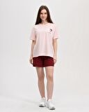 defy's KADIN ÖN VE SIRT BASKILI KISA KOLLU BİSİKLET YAKA OVERSIZE TİŞÖRT PEMBE - L