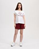 defy's KADIN ARKA DİKİŞ DETAYLI BASKILI KISA KOLLU BİSİKLET YAKA TİŞÖRT BEYAZ - L