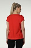 defy's KADIN ARKA DİKİŞ DETAYLI BASKILI KISA KOLLU BİSİKLET YAKA TİŞÖRT KIRMIZI - S