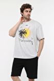 defy's ERKEK KISA KOLLU BASKILI OVERSIZE KALIP BİSİKLET YAKA TİŞÖRT