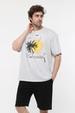 defy's ERKEK KISA KOLLU BASKILI OVERSIZE KALIP BİSİKLET YAKA TİŞÖRT KAR MELANJ - XS