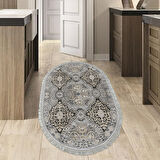 Dekoreko Kaymaz Taban Djt Mutfak Halısı Yıldız Deri Saçaklı Oval Modern 659M