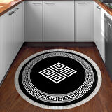 Dekoreko Kaymaz Taban Djt Mutfak Halısı Yıldız Deri Saçaklı Yuvarlak Modern 656M