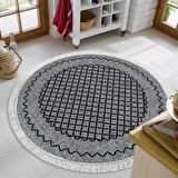 Dekoreko Kaymaz Taban Djt Mutfak Halısı Star Pamuk Saçaklı Yuvarlak Modern M5001