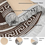 Dekoreko Kaymaz Taban Djt Mutfak Halısı Yıldız Deri Saçaklı Yuvarlak Modern 651M