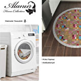 Dekoreko Kaymaz Taban Djt Mutfak Halısı Trend Saçaklı Yuvarlak Modern 2155M