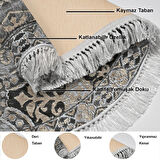 Dekoreko Kaymaz Taban Djt Mutfak Halısı Yıldız Deri Saçaklı Yuvarlak Modern 659M