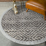 Dekoreko Kaymaz Taban Djt Salon Halısı Star Pamuk Saçaklı Yuvarlak İskandinav F5087