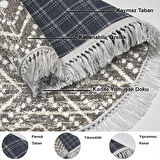 Dekoreko Kaymaz Taban Djt Salon Halısı Star Pamuk Saçaklı Yuvarlak İskandinav F5087