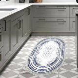 Dekoreko Kaymaz Taban Djt Mutfak Halısı Yıldız Deri Saçaklı Oval Modern M5132