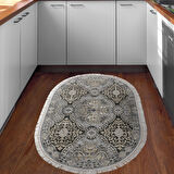 Dekoreko Kaymaz Taban Djt Mutfak Halısı Trend Saçaklı Oval Modern 659M