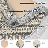 Dekoreko Kaymaz Taban Djt Mutfak Halısı Yıldız Deri Saçaklı Yuvarlak İskandinav F5080