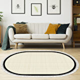 Alanur Home Kaymaz Taban Djt Banyo Mutfak Salon Halı  Trend Saçaklı Oval Dokuma Desen E5007