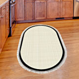 Alanur Home Kaymaz Taban Djt Banyo Mutfak Salon Halı  Trend Saçaklı Oval Dokuma Desen E5007