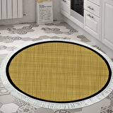 Alanur Home Kaymaz Taban Djt Banyo Mutfak Salon Halı Yıldız Deri Saçaklı Yuvarlak Dokuma Desen E5007