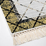 Dekoreko Kaymaz Taban Djt Salon Halısı Yıldız Deri Saçaklı Modern M5129