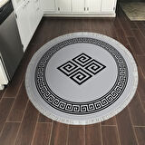 Dekoreko Kaymaz Taban Djt Mutfak Halısı Yıldız Deri Saçaklı Yuvarlak Modern 656M