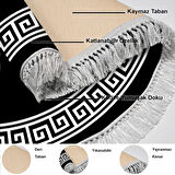 Dekoreko Kaymaz Taban Djt Salon Halısı Yıldız Deri Saçaklı Yuvarlak Modern 656M