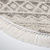 Dekoreko Kaymaz Taban Djt Salon Halısı Yıldız Deri Saçaklı Oval İskandinav F5078