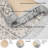 Dekoreko Kaymaz Taban Djt Salon Halısı Yıldız Deri Saçaklı Oval İskandinav F5078